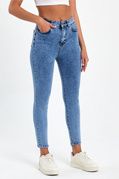 geenz manifacture Kar Mavi Dar Paça Toparlayıcı Likralı Full Esnek Skinny Jeans Pantolon