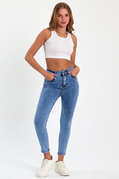 geenz manifacture Kar Mavi Dar Paça Toparlayıcı Likralı Full Esnek Skinny Jeans Pantolon