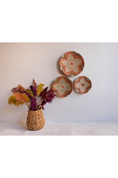 Emeksanatı Hasır tabak seti 3’lü kırımızı şeritli