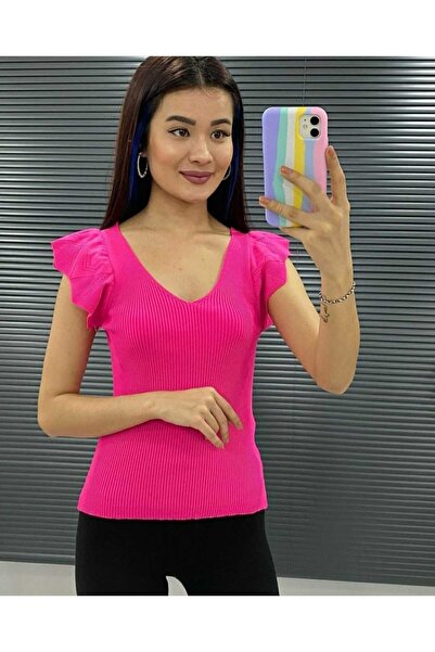 anne moda ankara 1.Quality Knitwear Knitted Front and Back V-Neck, Openwork S...