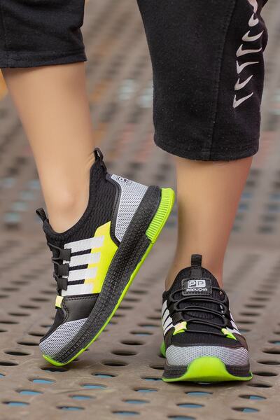 BOUIS Дитячі унісекс фосфоресцентні щоденні чорно-жовті шнурівки, зручні, дихаючі, трикотажні, еластичні, легкі, стильні кросівки