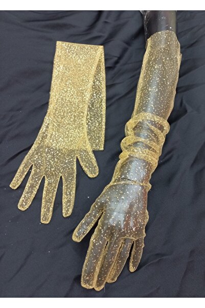 es moda shop Diamond sparkling evening dress bridal gloves long gold
