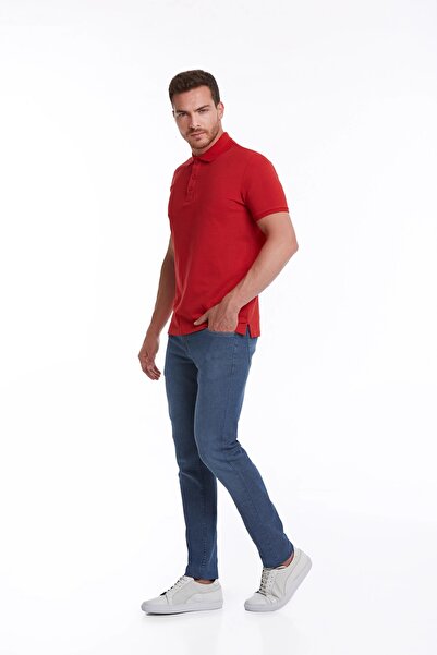 Hatemoğlu Red Regular Fit Plain 100% Cotton Polo Collar T-Shirt