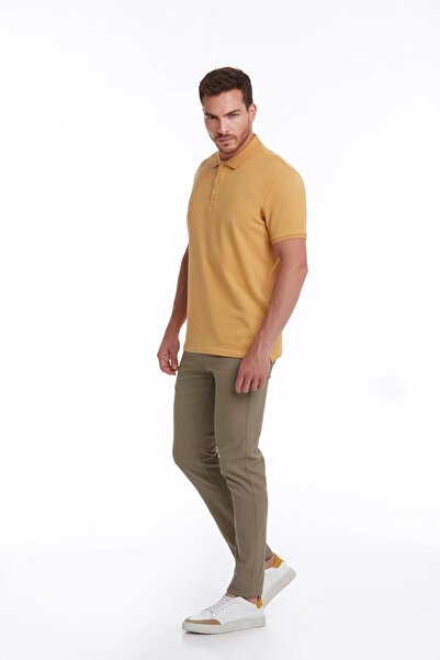 Hatemoğlu Mustard Regular Fit Plain 100% Cotton Polo Collar T-Shirt