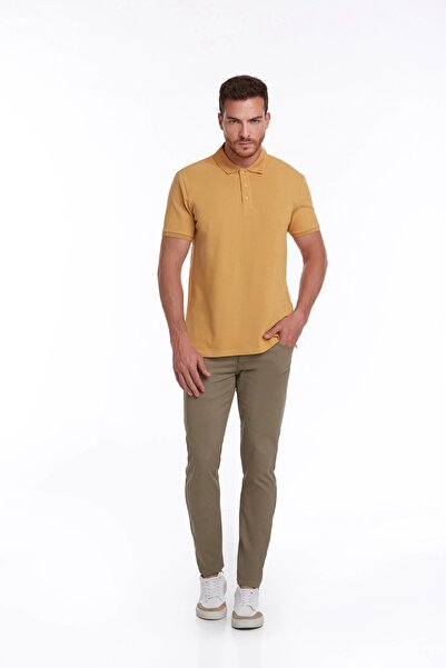 Hatemoğlu Mustard Regular Fit Plain 100% Cotton Polo Collar T-Shirt