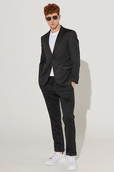 ALTINYILDIZ CLASSICS Men's Anthracite Slim Fit Narrow Cut Mono Collar Knitted Suit