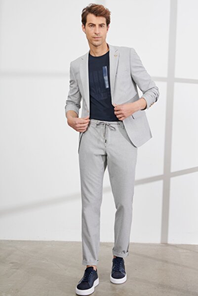 ALTINYILDIZ CLASSICS Erkek Gri Slim Fit Dar Kesim Mono Yaka Gofre Desenli Takım Elbise