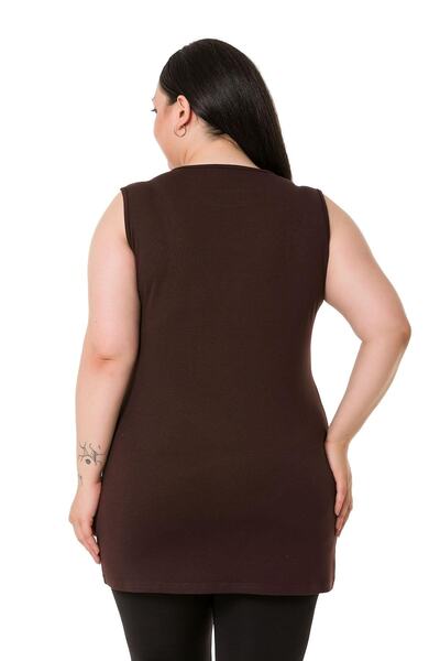 DISENTIS MODEST Large Size Round Neck Thick Strap Viscose Long Brown Body
