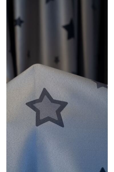 Nebumu Blackout Gri Yıldızlı Büzgülü Karartma Perde