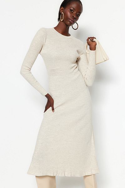 Trendyol Collection Stone Midi Knitwear Šaty s výstřihem TWOAW21EL0422
