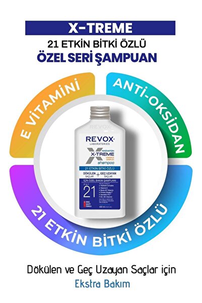 Revox X-treme Dökülen ve Geç Uzayan Saçlara Özel Bakım Şampuanı ve At Kuyruğu Bitki Özlü Saç Kremi