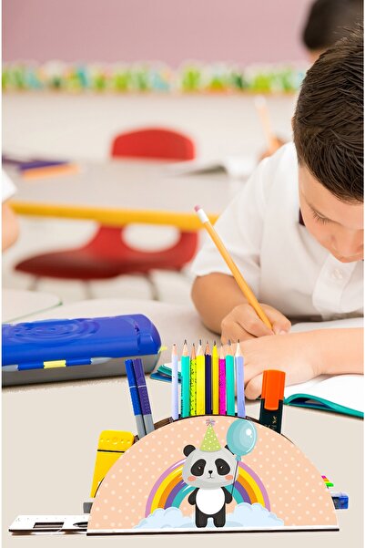 Notpa صندوق حامل قلم مكتبي على شكل قوس قزح خشبي على شكل باندا منظم للأطفال Gk117