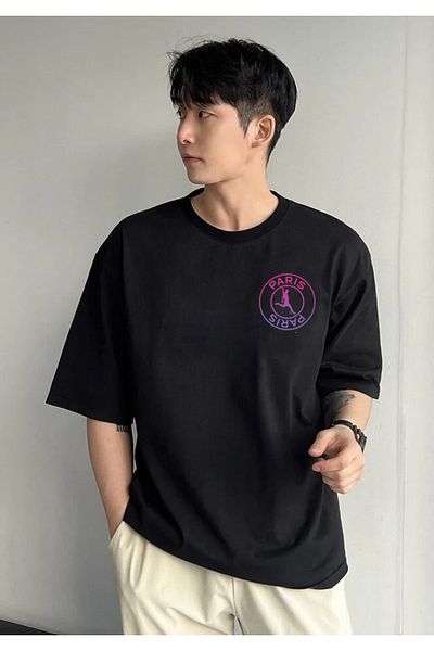 DEEPSENCE Men's Oversize T-shirt Paris Back Printed Black