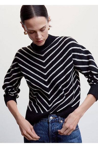 MANGO Woman Striped Perkins Collar Sweater