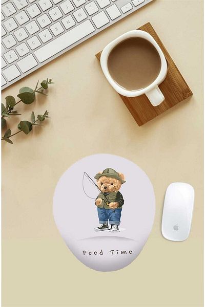 HobiShop Mouse Pad με μοτίβο Teddy που κρατά ψάρια με υποστήριξη καρπού