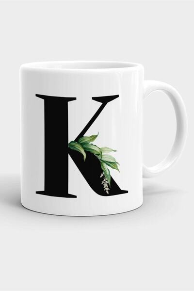 HobiShop Porcelain White Mug with Letter K