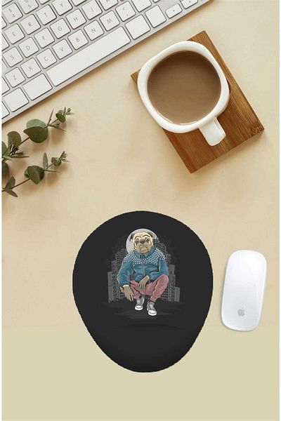 HobiShop Mouse Pad cu model Gangsta Pug cu suport pentru încheietura mâinii