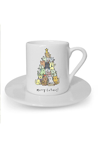 HobiShop New Year Christmas Themed Printed White Turkish Coffee Cup