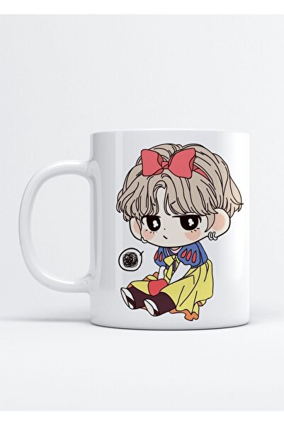 HobiShop Bts Jungkook V Jimin Suga Bt21 Baskılı Beyaz Kupa Bardak