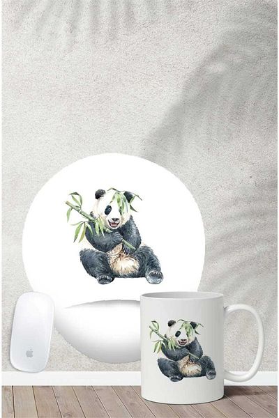 HobiShop Set de căni pentru mouse cu model Panda Gamer cu suport pentru încheietura mâinii