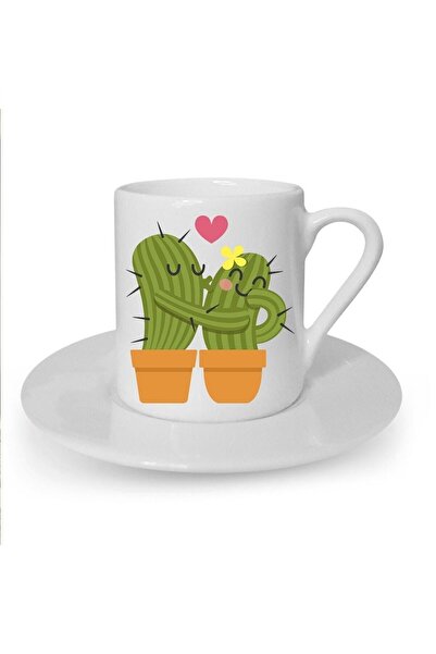 HobiShop Cactus Double Printed White Turkish Coffee Cup