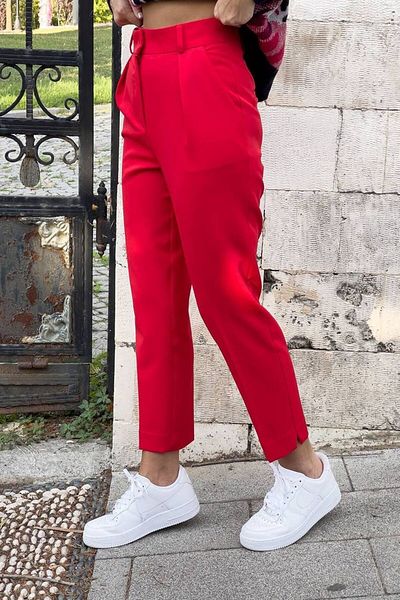 Tebessüm Life Red High Waist Pencil Fabric Trousers