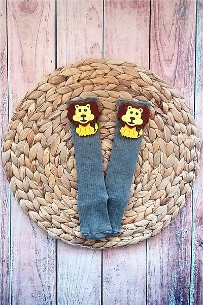 Panowill Design Lion Felt Pattern Decorated Knee Socks for Baby Boy - Birthday Concept, Milk Coffee