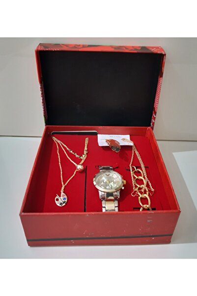 renkli çiçekler Kadın Saat Kadın Kol Saati Kolye Küpe Takı Set