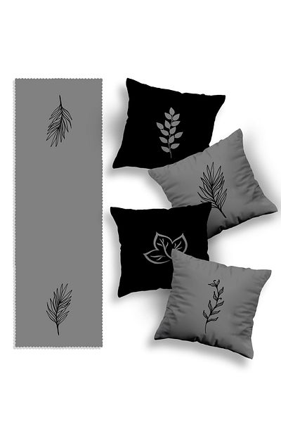 Skhome Husă de pernă decorativă din 4 piese și alergător cu design special imprimat pe două fețe (kom323-r452)