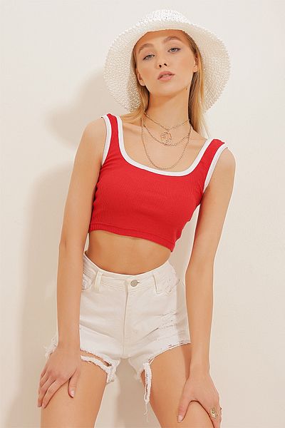 Trend Alaçatı Stili Women's Red Thick Strap Color Block Blouse ALC-X10576