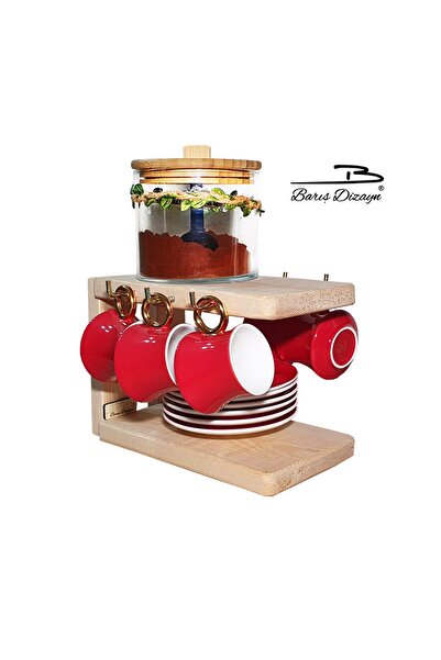 Barış Dizayn Doğal ahşap tabak standlı Türk kahvesi Fincan askısı Fincanlık L askılık (2 Renk)