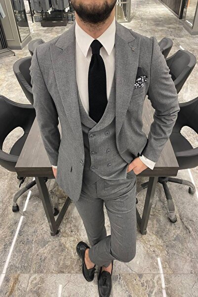 Fc Plus GENİŞ YAKA YELEKLİ FÜME TAKIM ELBİSE