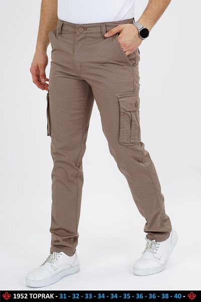 DYNAMO Men's Belted Straight Leg Side Pocket Cotton Earth Color Cargo Pants 1952-