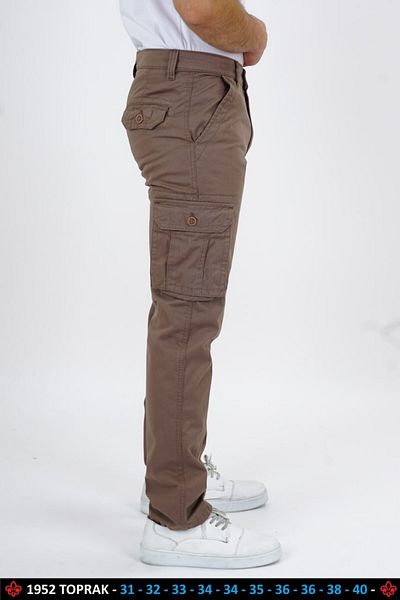 DYNAMO Men's Belted Straight Leg Side Pocket Cotton Earth Color Cargo Pants 1952-