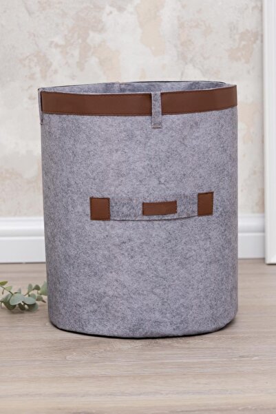 Milenay 33x25 см Мега розмір Сірий круглий органайзер Шкіряний кошик