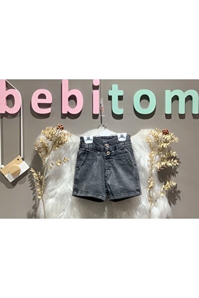 bebitomkids Kız 4-7 Yaş Beli Lastikli Kot Şort