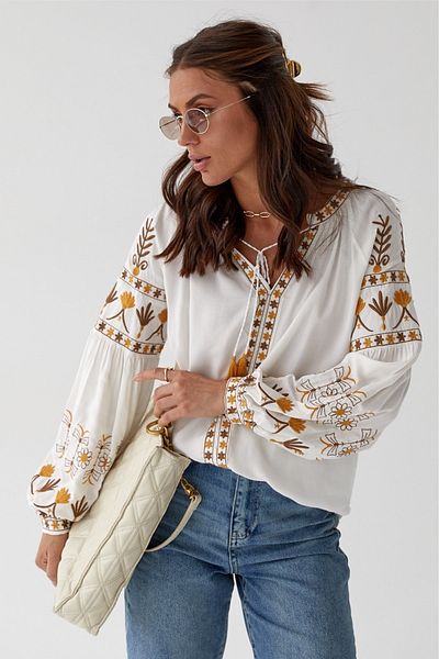 FEMELLE Women's New Season Tassel Detailed Bohemian Ethnic Pattern Embroidery Blouse