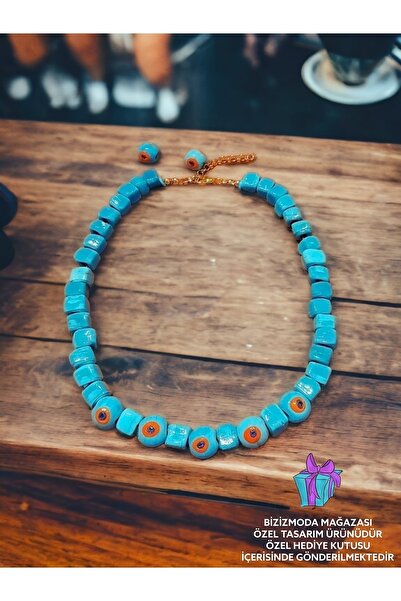 bizizmoda Glass Bead Necklace Orange Eye Evil Eye Bead Eye Necklace