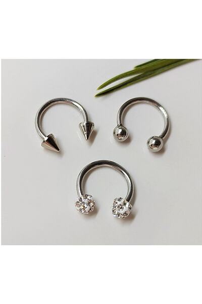TÜKKAN ACCESSORİES 316 L Cerrahi Çelik Piercing, Küpe, Kulak, Dudak, Kıkırdak, Tragus, Helix, (3 LÜ SET)-0vp116