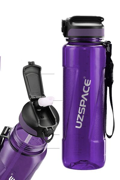 Uzspace FiftyFifty 1000ml Large Size Tritan Water Bottle with Straw