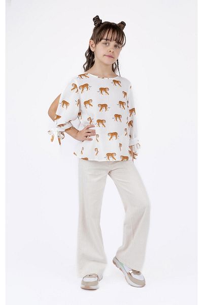 best kids Girl's Ecru-tan Sleeve Slit Blouse