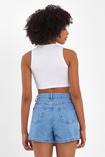 ASEDE Önü Düğmeli Kot Şort Etek