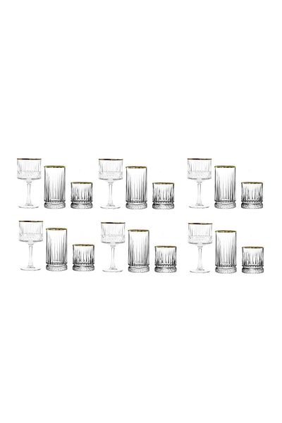 Paşabahçe Elysia Gilded Water Glass and Soft Drink Cocktail Set 18 Pieces