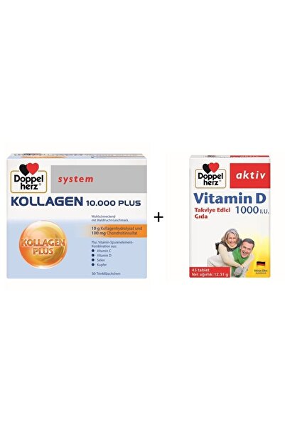 Doppelherz Kollagen 10000 Plus + Doppelherz Aktiv Vitamin D 1000 2'li Paket