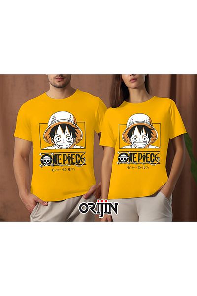 Orijin Tekstil One Piece Monkey D. Luffy Printed Unisex Yellow Tshirt