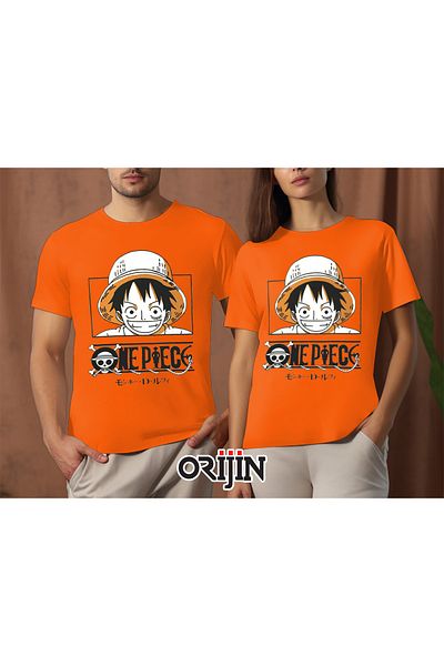 Orijin Tekstil One Piece Monkey D. Luffy Printed Unisex Orange Tshirt