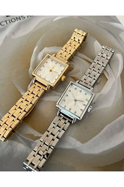 ÇENÇEN Minimal Dikdörtgen Gold Kadın Kol Saati