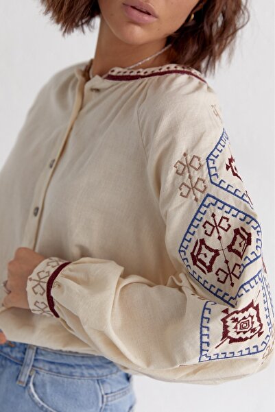 FEMELLE Női új szezon etnikai mintás hímzésű vintage ing