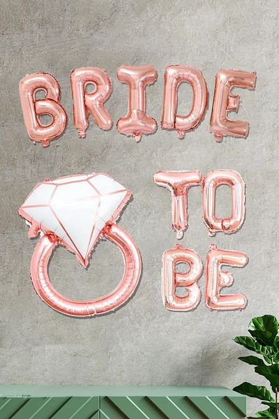 aşkın concept Single Stone Balloon and Bride To Be Balloon Set Rose Gold - Bachelorette Balloon