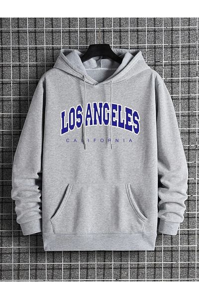 BYMEER Φούτερ με κουκούλα Unisex Grey Los Angeles California με στάμπα με κουκούλα